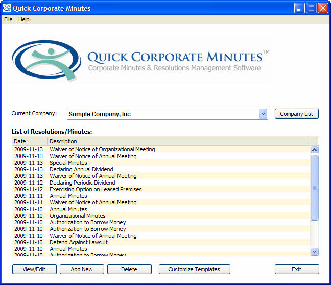 Screenshot for Quick Corporate Minutes 4.0.7